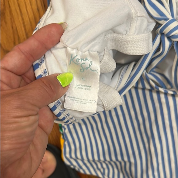 Kona Sol Blue and White One Piece Swimsuit - Picture 3 of 5